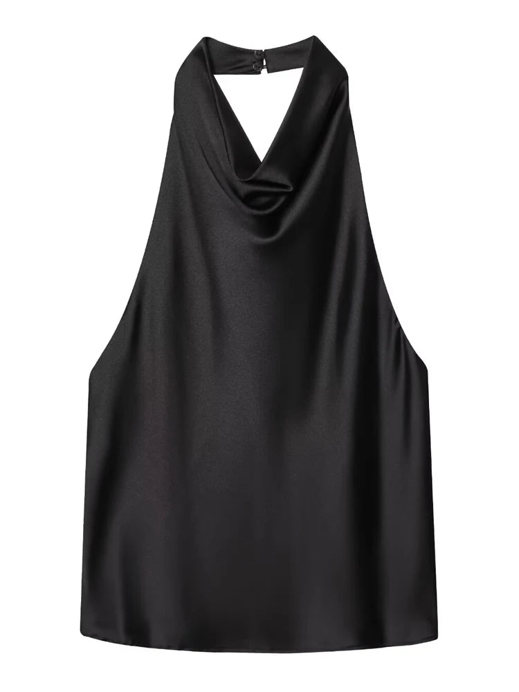 Satin Halter Backless Corset Top
