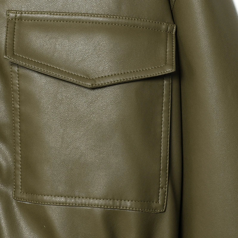 Women's Faux Leather Windbreaker Jacket
