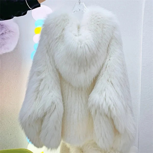 Women's Luxury Fox Fur Hooded Coat