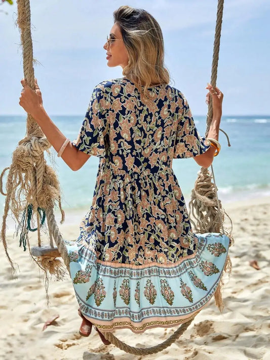Women's Boho Floral V-Neck Mini Dress