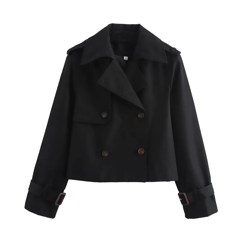 Vintage Cropped Double Breasted Trench Jacket