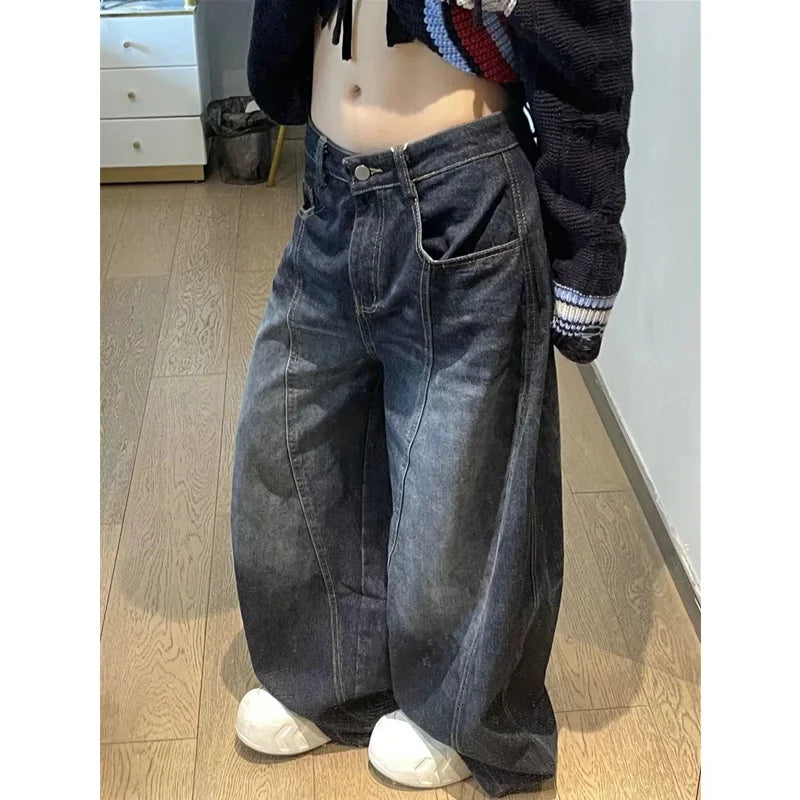 Women's Black Y2K Baggy Wide Leg Jeans