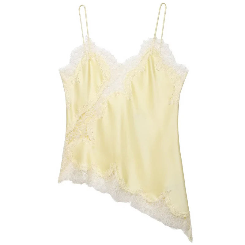 Y2K Asymmetrical Lace Backless Camisole Top