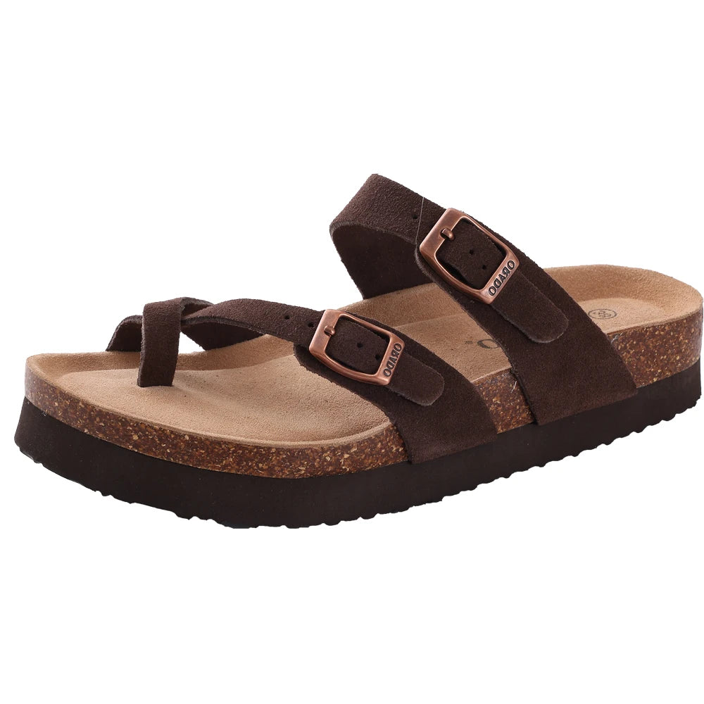 Unisex Suede Cork Insole Mules Slippers