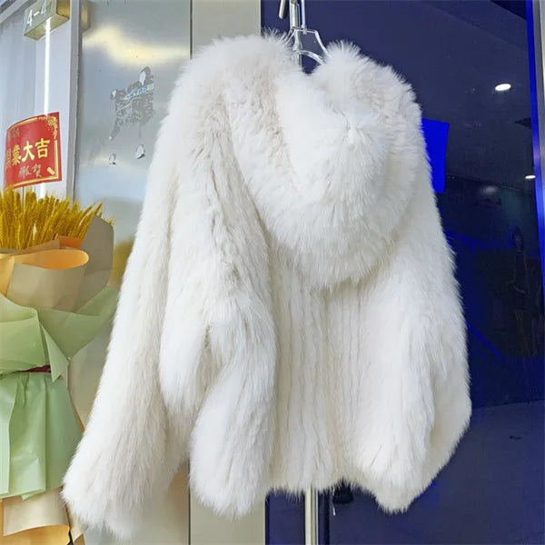 Women's Luxury Fox Fur Hooded Coat