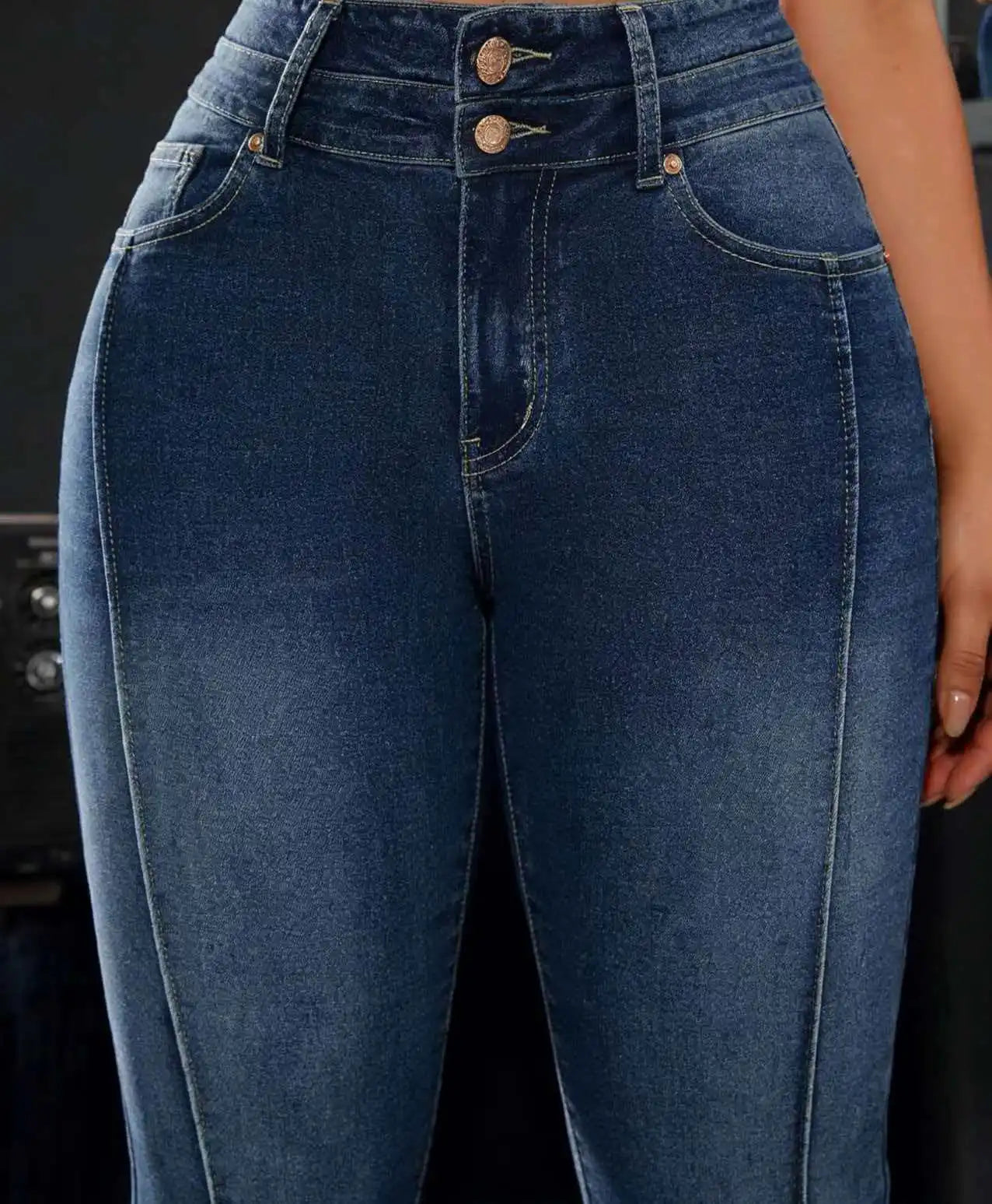 Women's High-Waisted Straight Stretch Jeans