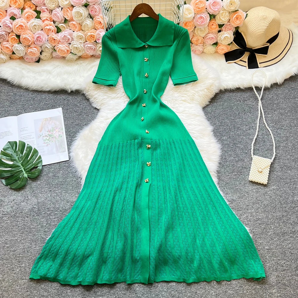Vintage Knit A-Line Maxi Shirt Dress