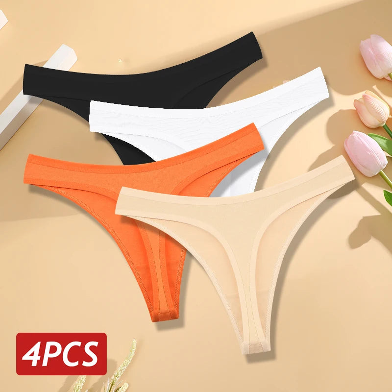 4PCS/Set Seamless Cotton Panties for Women Sexy Low Rise Thong G-String Panty Female V-Waist Breathable Underwear Soft Lingerie
