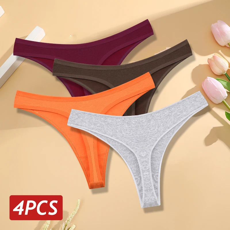 4PCS/Set Seamless Cotton Panties for Women Sexy Low Rise Thong G-String Panty Female V-Waist Breathable Underwear Soft Lingerie