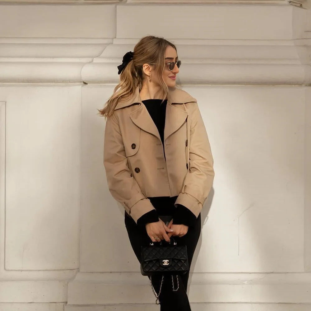 Vintage Cropped Double Breasted Trench Jacket