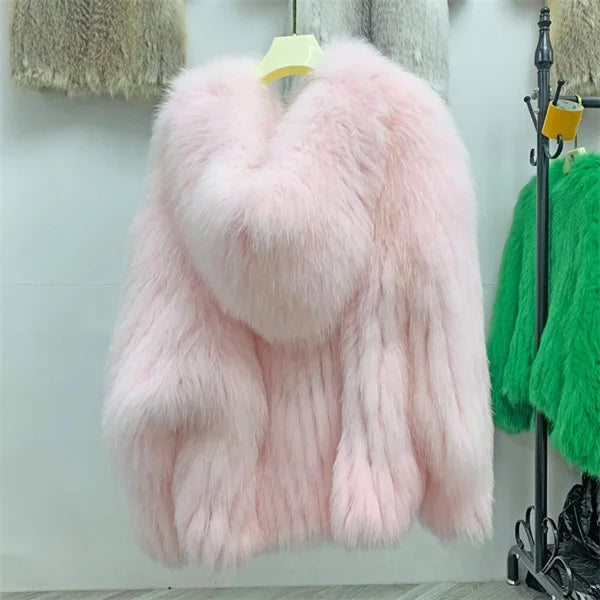 Women's Luxury Fox Fur Hooded Coat