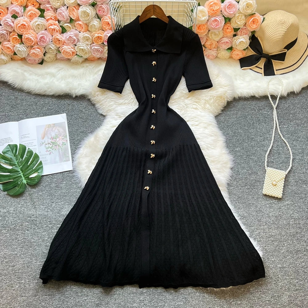Vintage Knit A-Line Maxi Shirt Dress