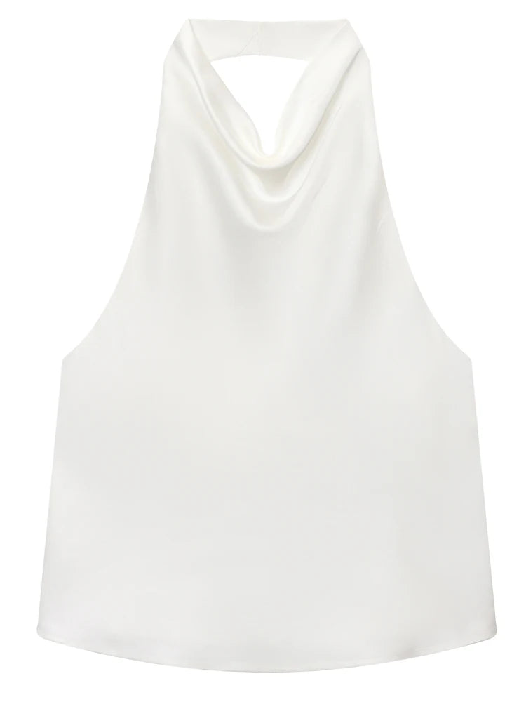 Satin Halter Backless Corset Top