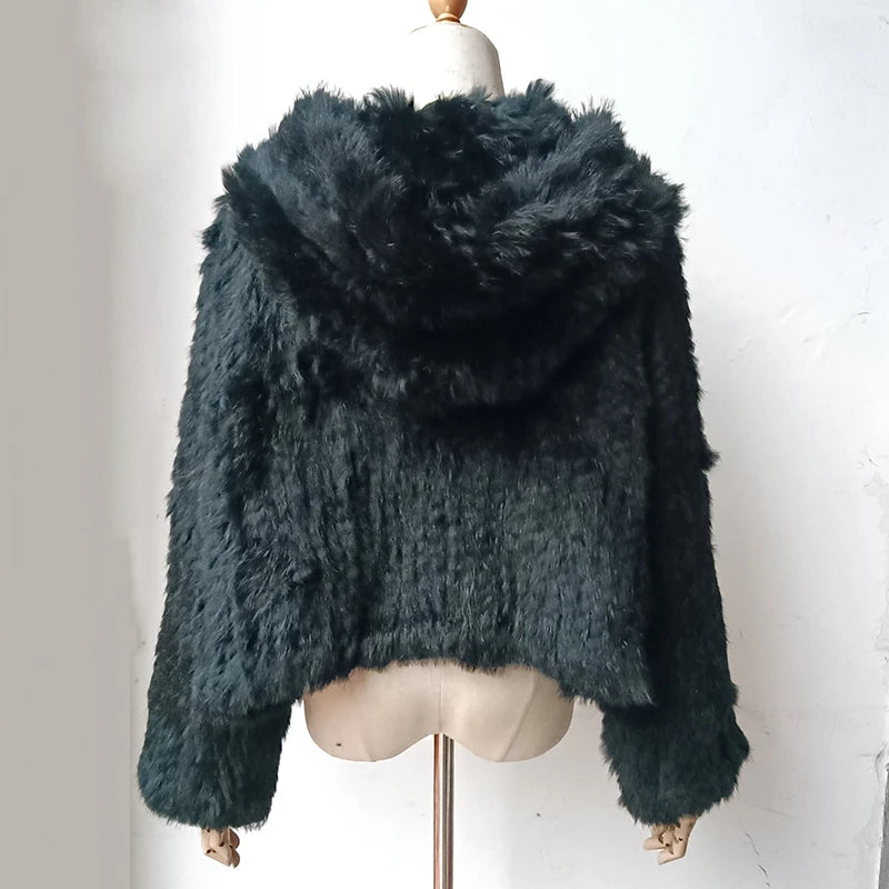 Women's Genuine Rabbit Fur Hooded Coat