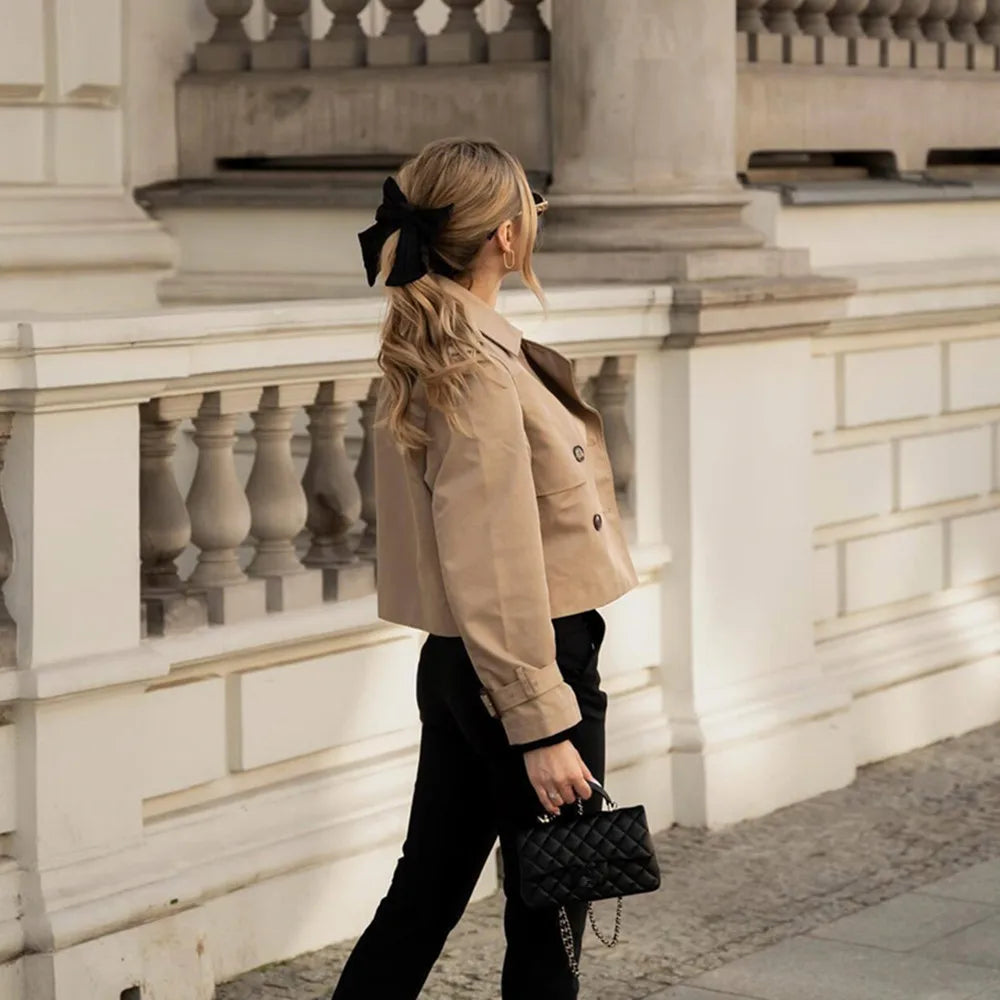 Vintage Cropped Double Breasted Trench Jacket