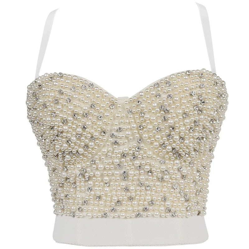 Pearl Rhinestone Y2K Corset Crop Top