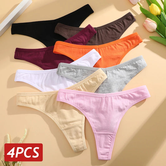 4-Pack Women's Seamless Cotton Thongs – Sexy Low-Rise G-Strings