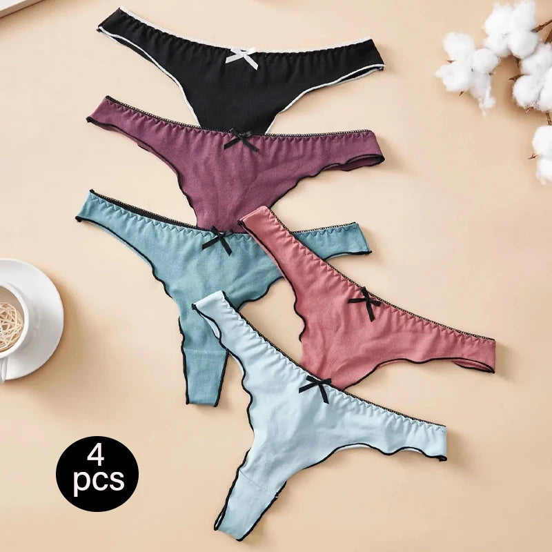 4-Piece Cotton Seamless Thong Set
