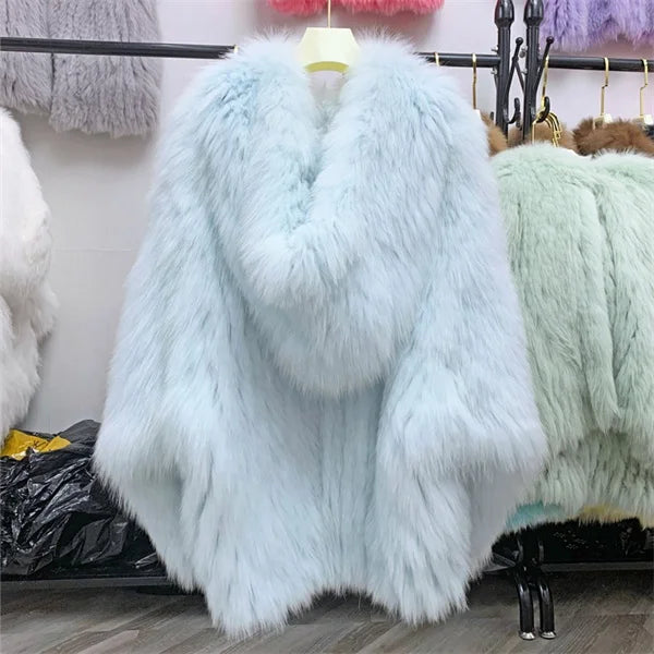 Women's Luxury Fox Fur Hooded Coat