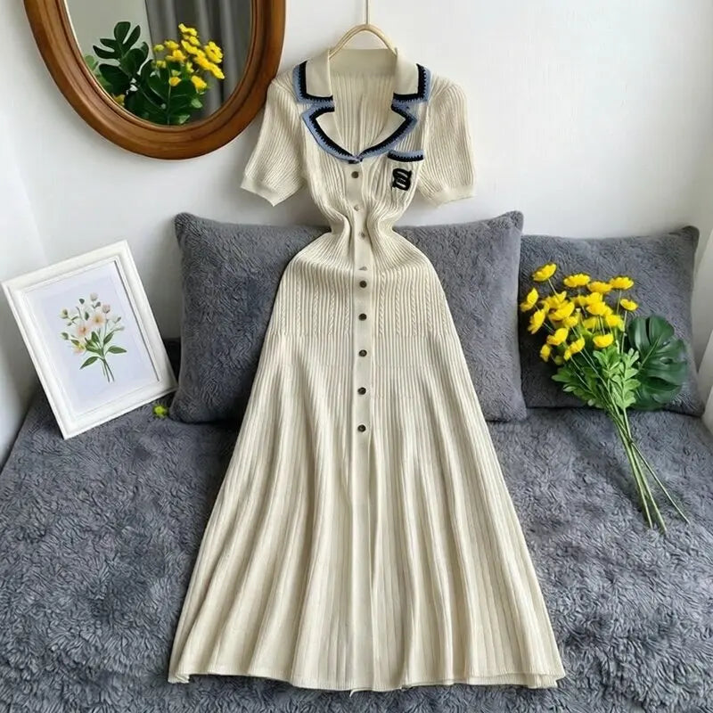 Vintage Knit A-Line Maxi Shirt Dress