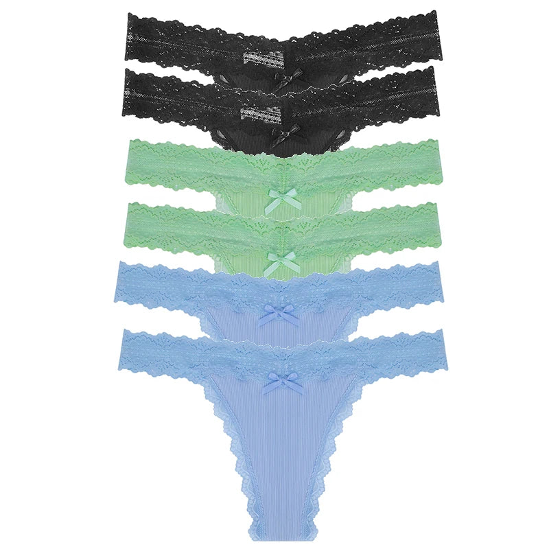 6PCS Lace Floral Thong Set – Low Waist Sexy Women’s Panties