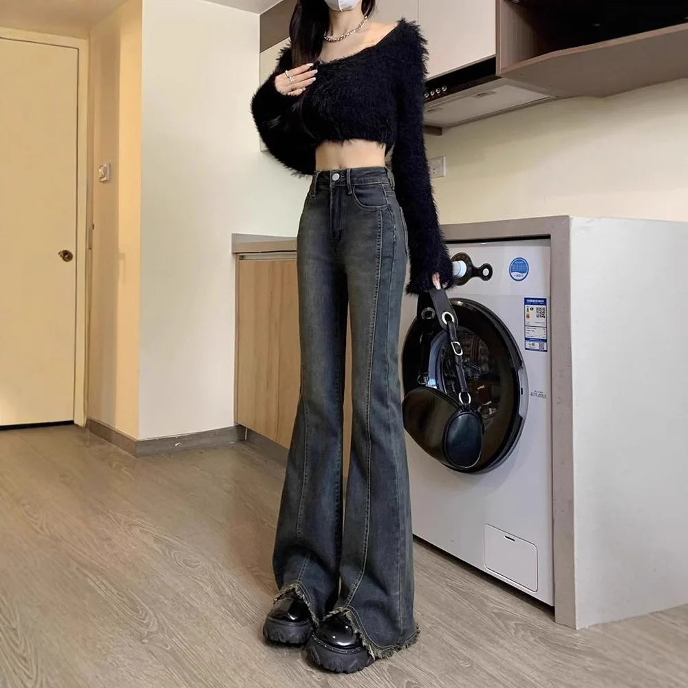 Women's Frayed Flare Bell-Bottom Jeans