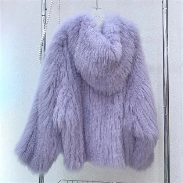 Women's Luxury Fox Fur Hooded Coat