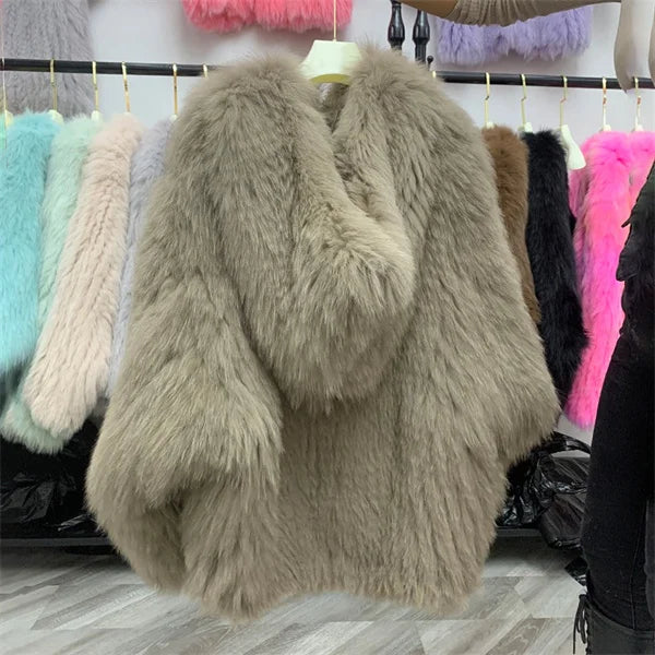 Women's Luxury Fox Fur Hooded Coat