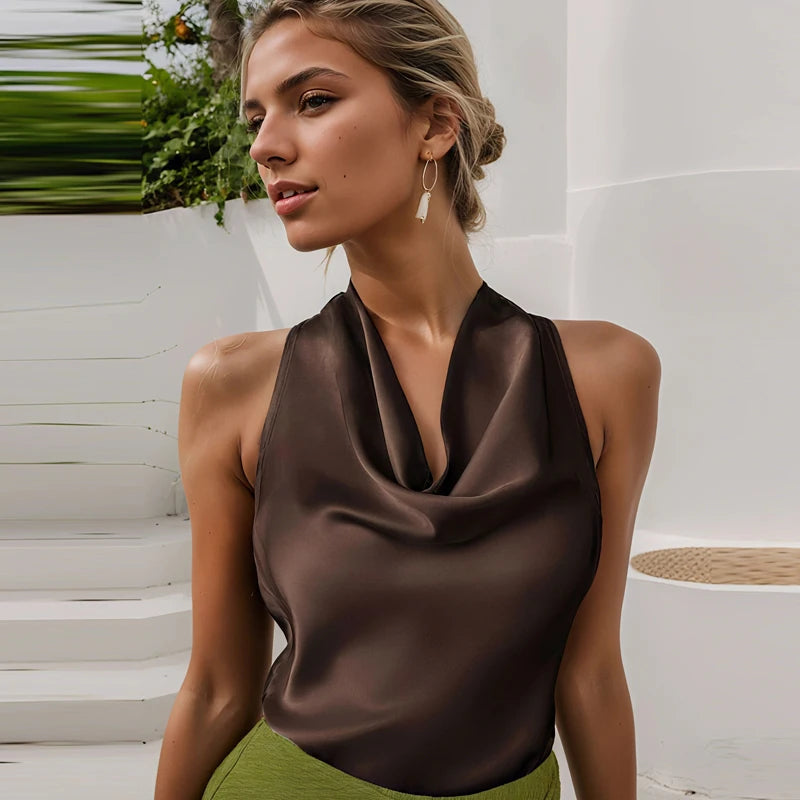 Satin Halter Backless Corset Top