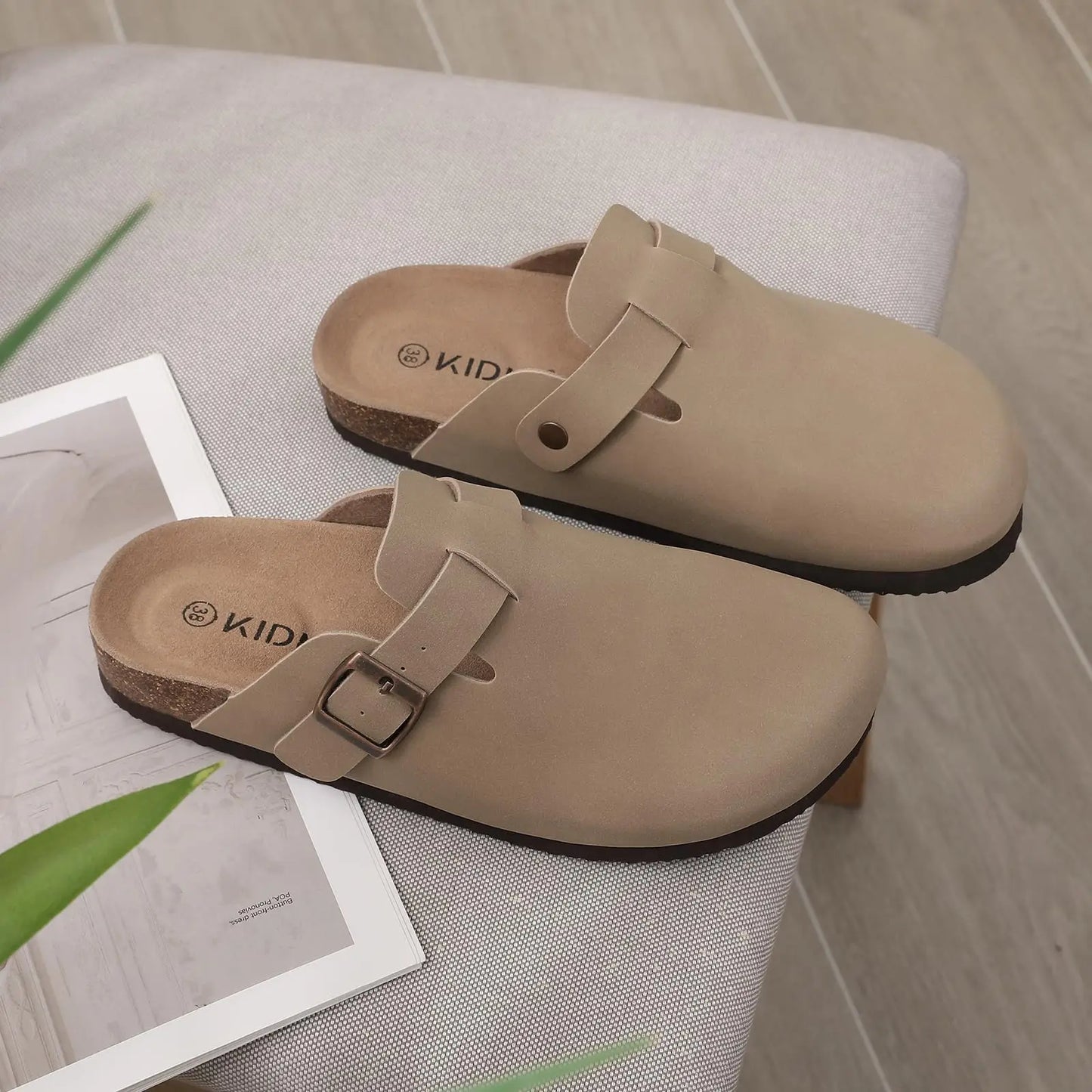 Unisex Suede Cork Insole Mules Slippers