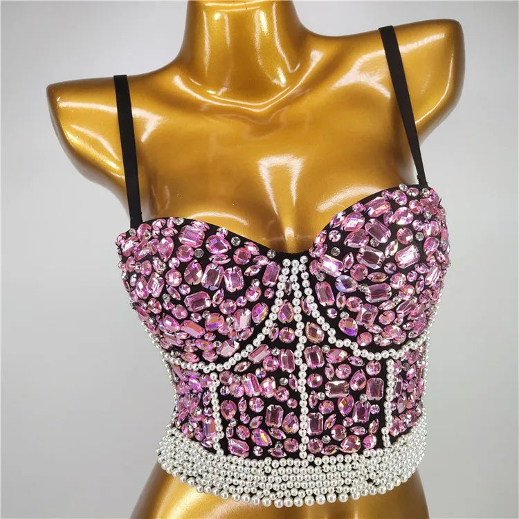 Pearl Rhinestone Y2K Corset Crop Top
