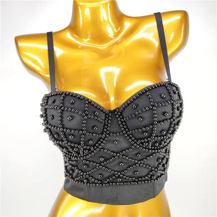 Pearl Rhinestone Y2K Corset Crop Top