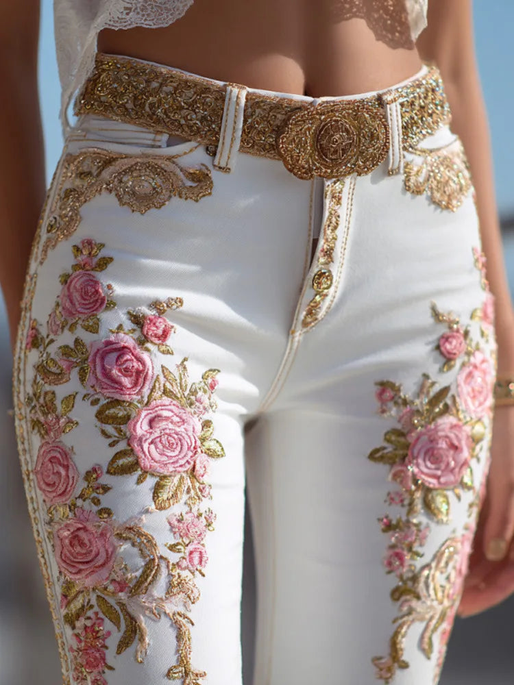 Women's Floral Print Straight Leg Jeans