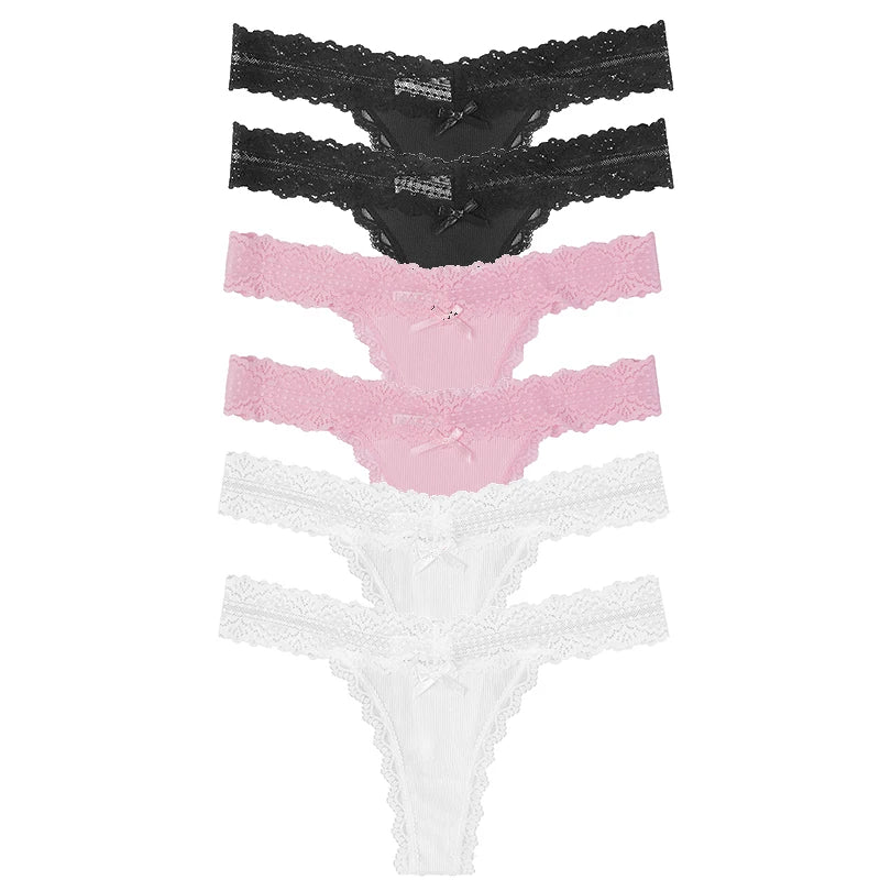 6PCS Lace Floral Thong Set – Low Waist Sexy Women’s Panties