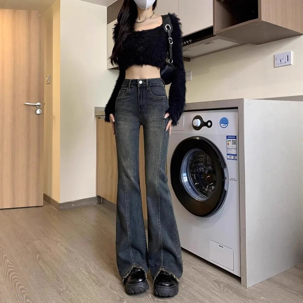 Women's Frayed Flare Bell-Bottom Jeans