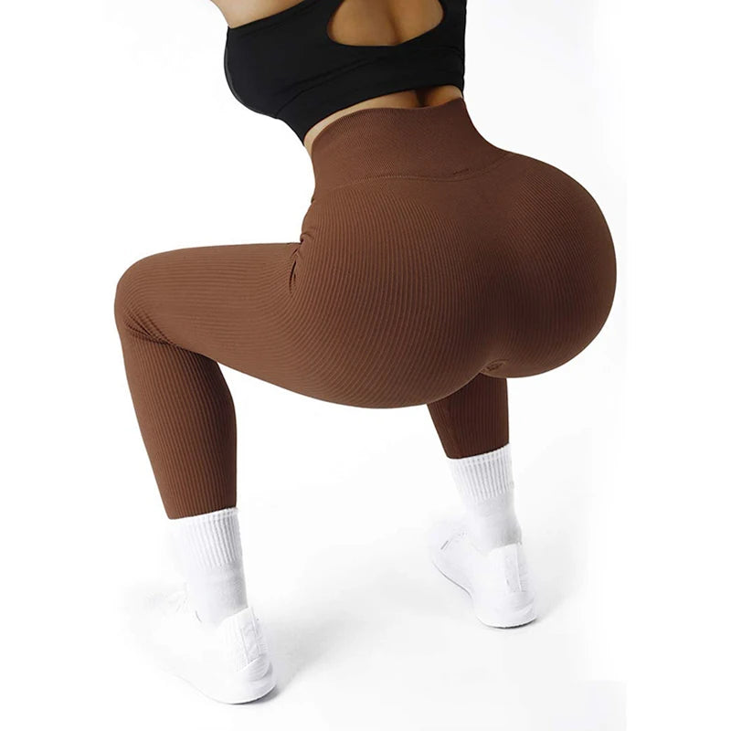 High Waisted Ribbed Seamless Yoga Leggings