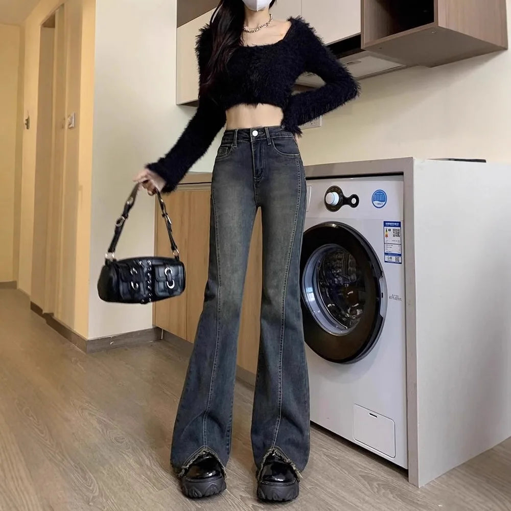 Women's Frayed Flare Bell-Bottom Jeans