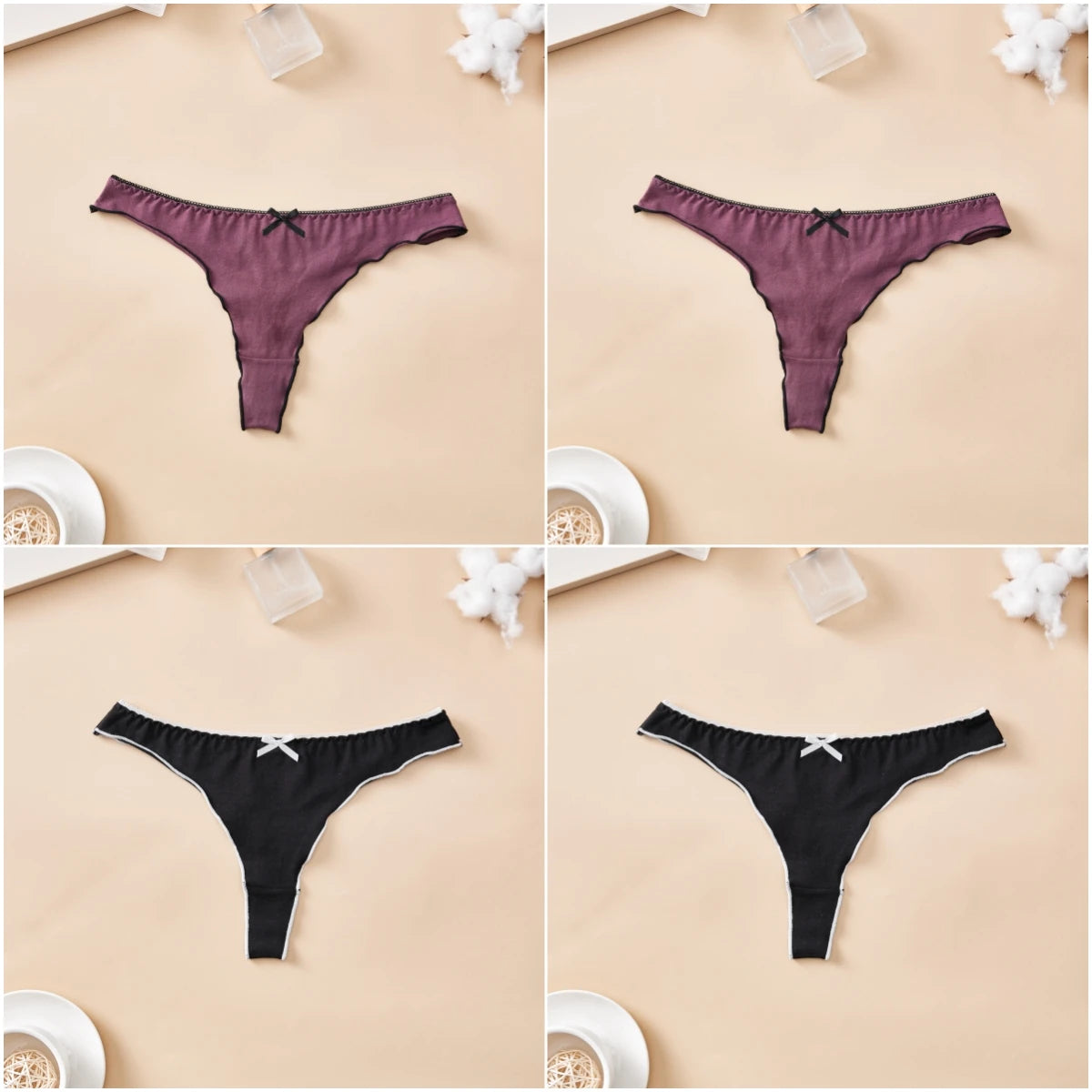 4-Piece Cotton Seamless Thong Set