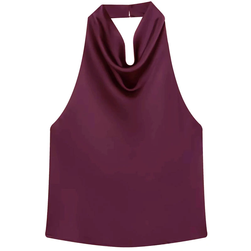 Satin Halter Backless Corset Top