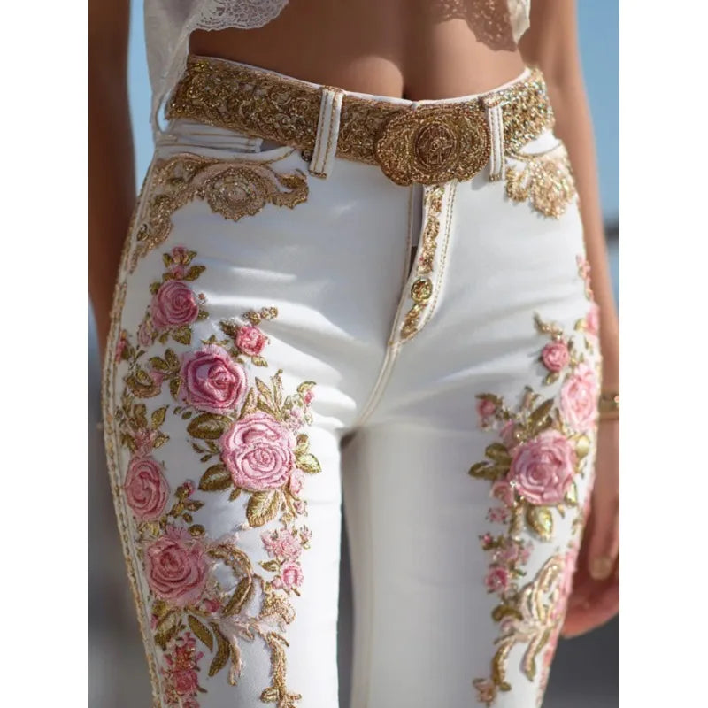 Women's Floral Print Straight Leg Jeans