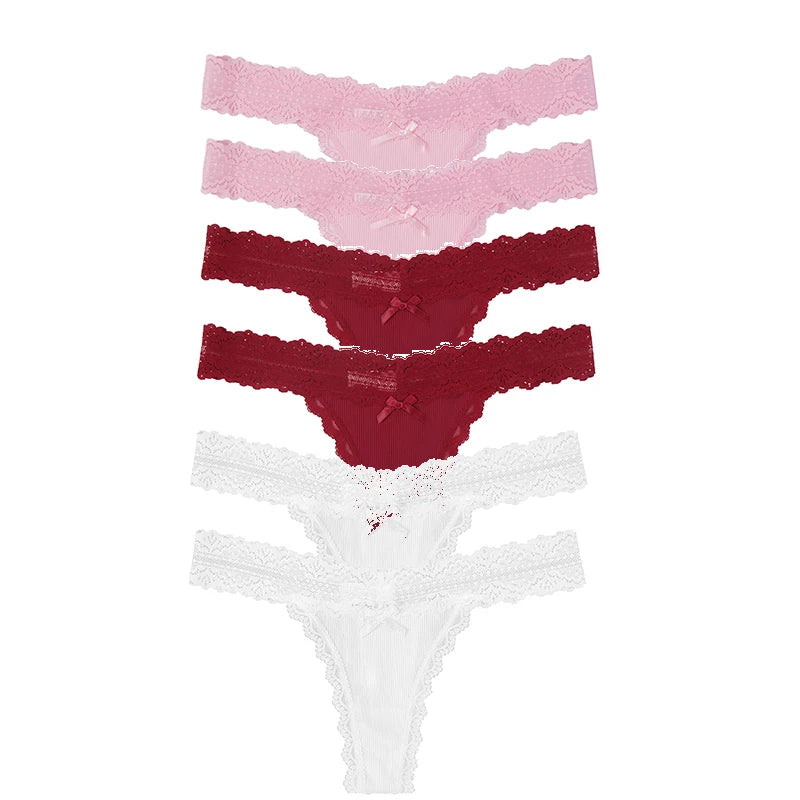 6PCS Lace Floral Thong Set – Low Waist Sexy Women’s Panties