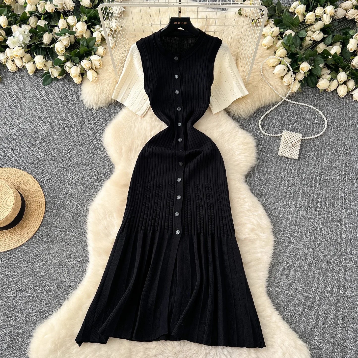 Vintage Knit A-Line Maxi Shirt Dress