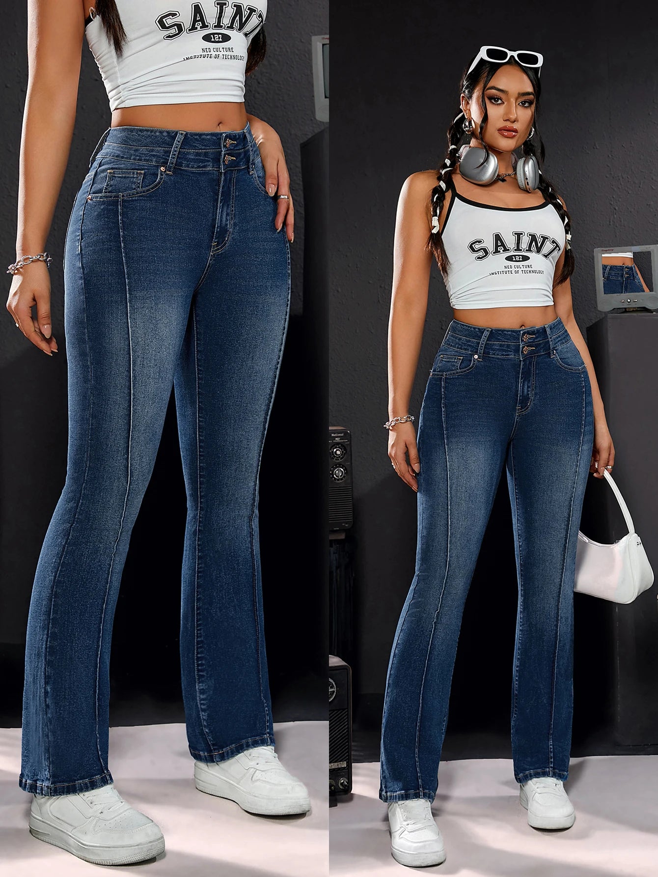 Women's High-Waisted Straight Stretch Jeans