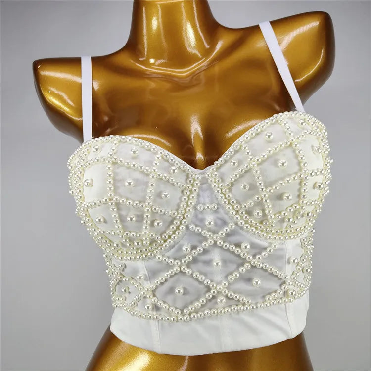 Pearl Rhinestone Y2K Corset Crop Top