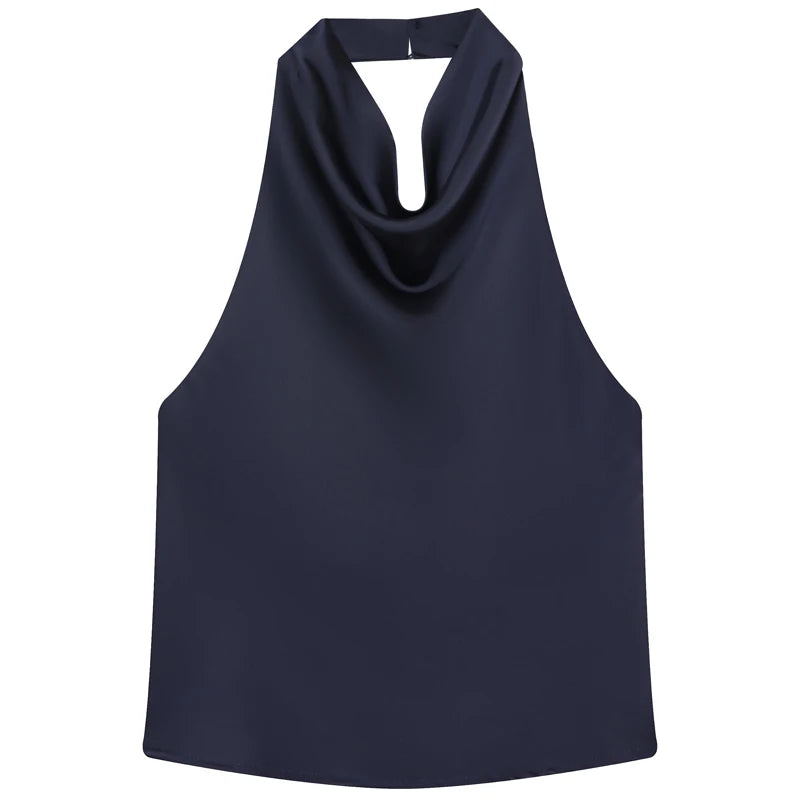 Satin Halter Backless Corset Top
