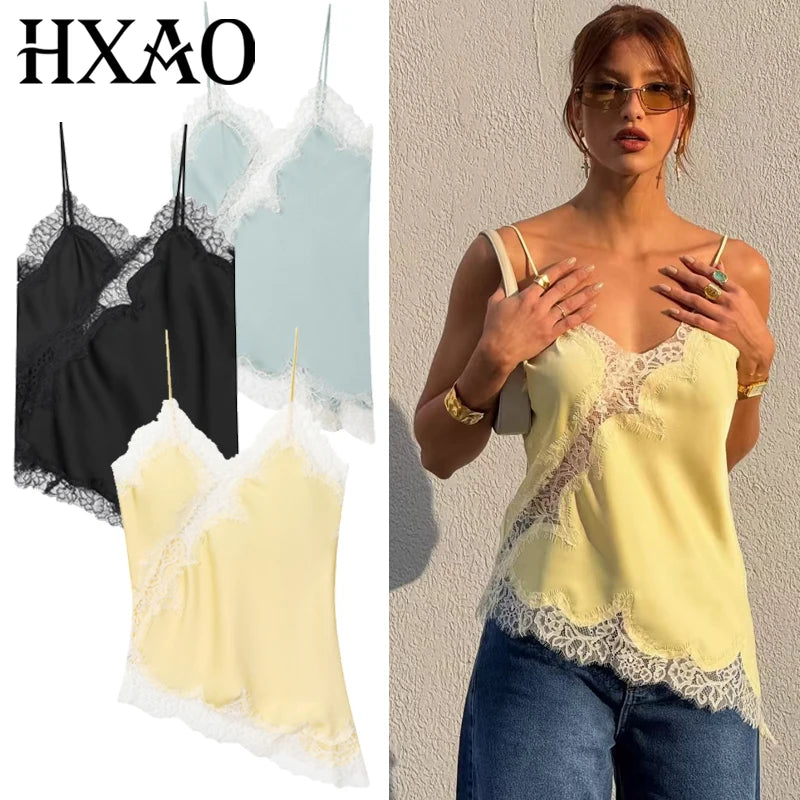 Y2K Asymmetrical Lace Backless Camisole Top