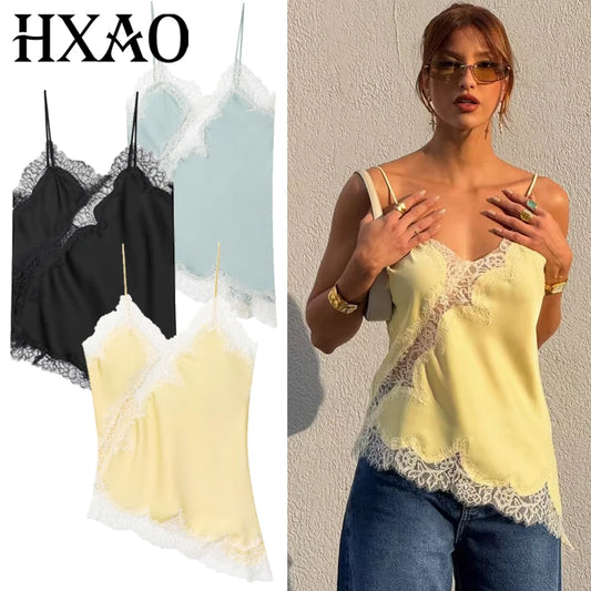 Y2K Asymmetrical Lace Backless Camisole Top