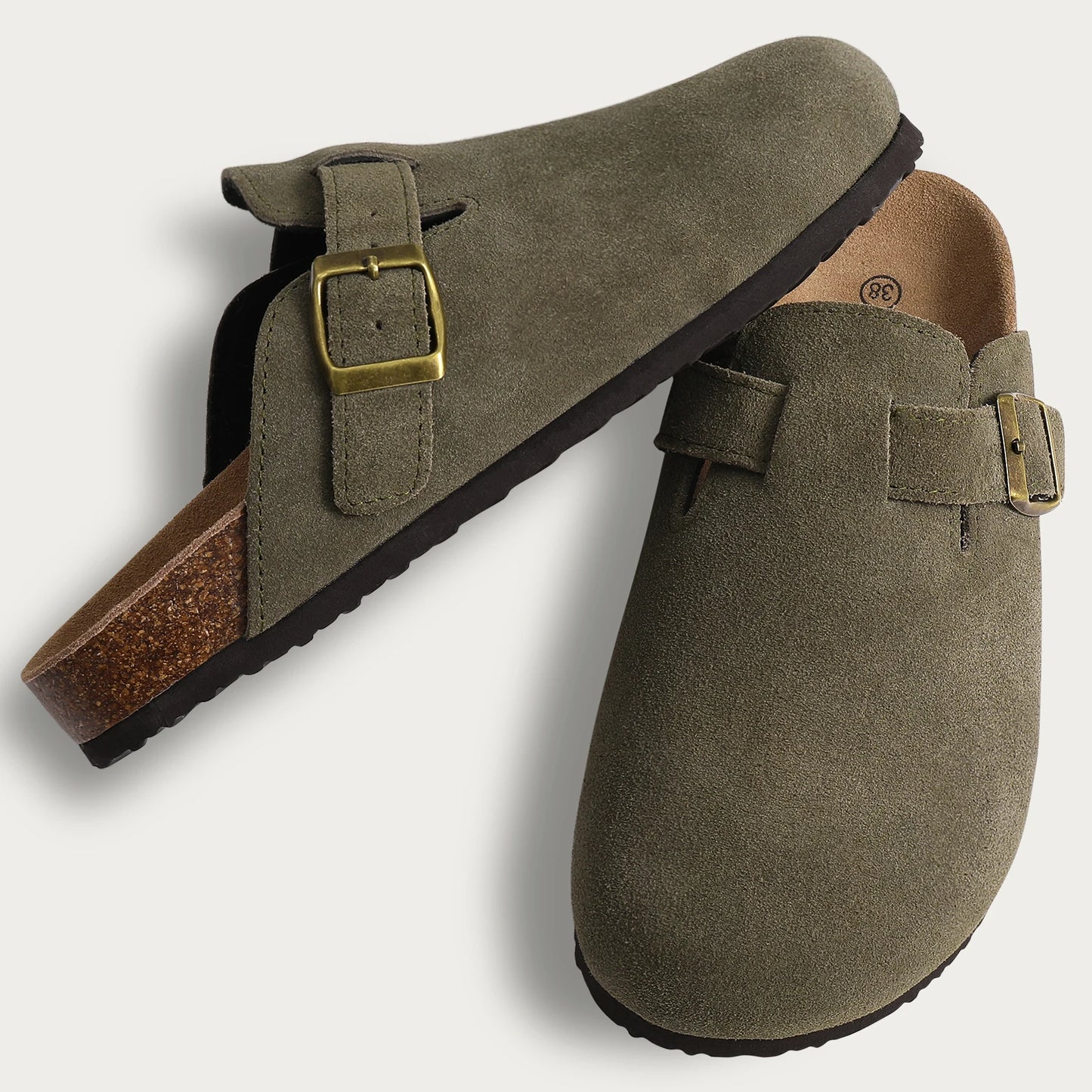 Unisex Suede Cork Insole Mules Slippers