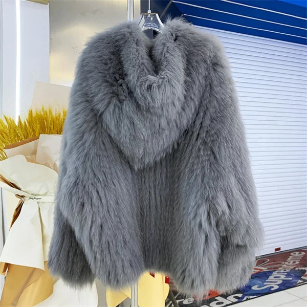 Women's Luxury Fox Fur Hooded Coat