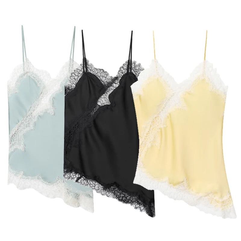 Y2K Asymmetrical Lace Backless Camisole Top
